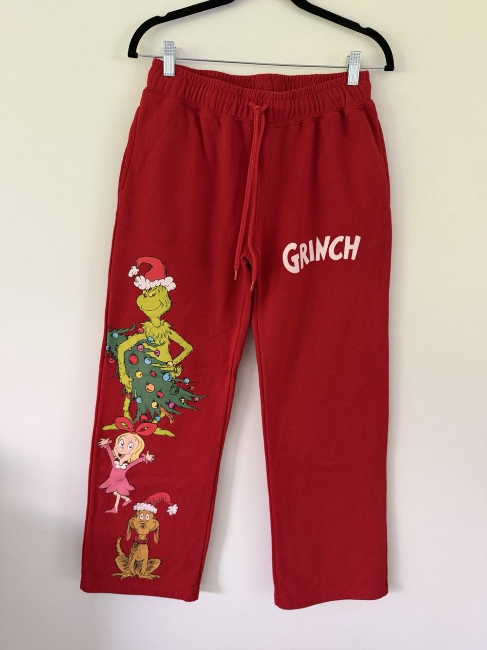 Dr Seuss Grinch Sweatpants M Red Cindy Lou Max Christmas Fleece Lounge Pants